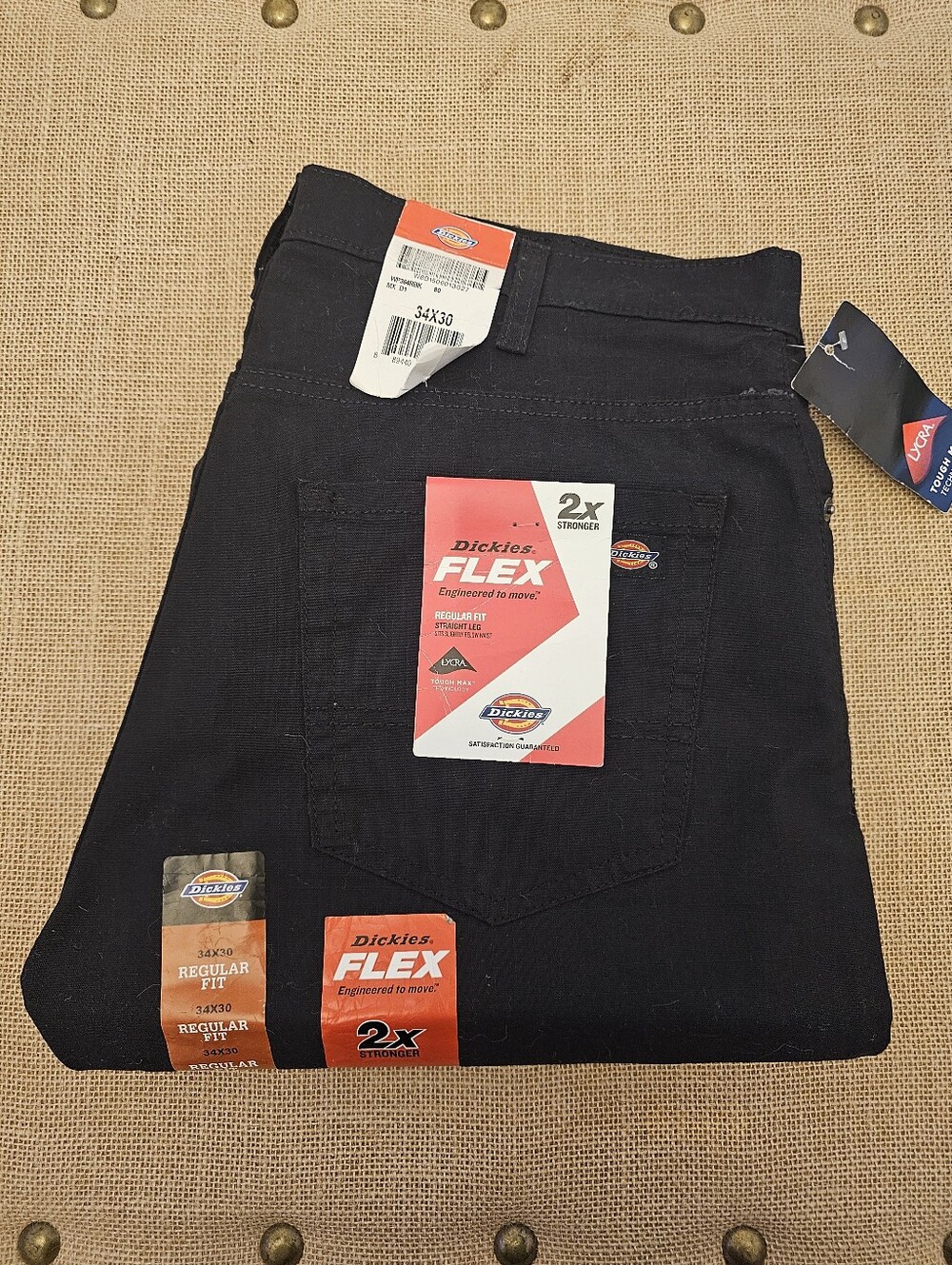 NWT Dickies Flex Regular Fit Straight Leg Pants Black 34x30